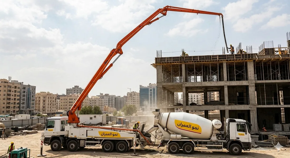 من أعمال شركة نمو العمران في ضخ الخرسانة